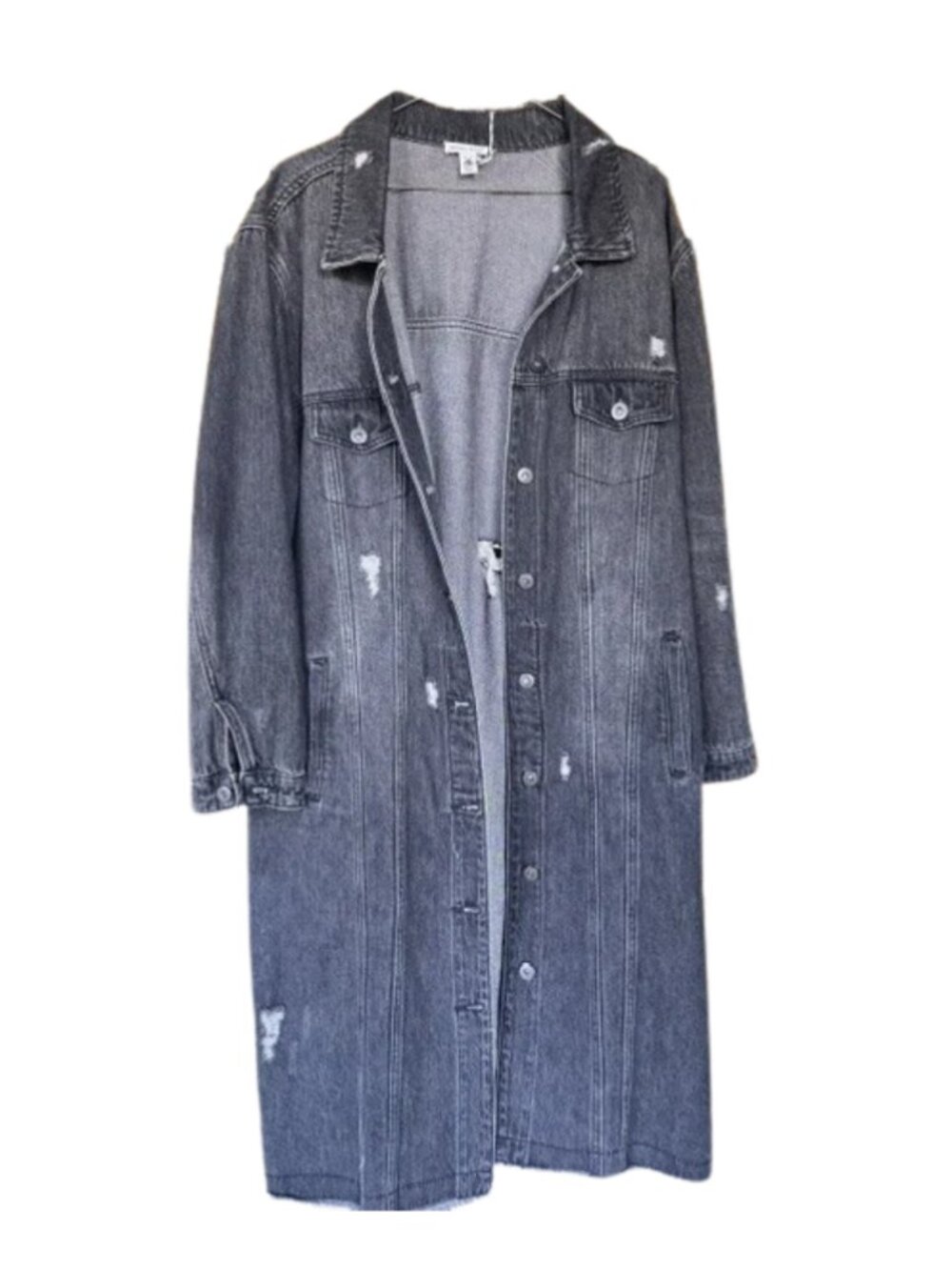 Distressed Long Jean Jacket